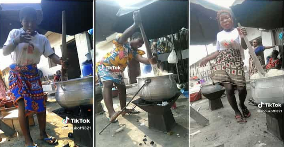 Beautiful Lady Dances & Rolls Her Waist Before Turning Fufu in Big Pot, Video Gets Millions of Views on TikTok