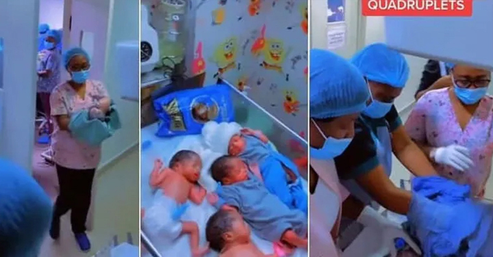 Tears of Joy As Lady Welcomes 4 Babies after 7 Years of Waiting, Video of Quadruplets Melts Hearts